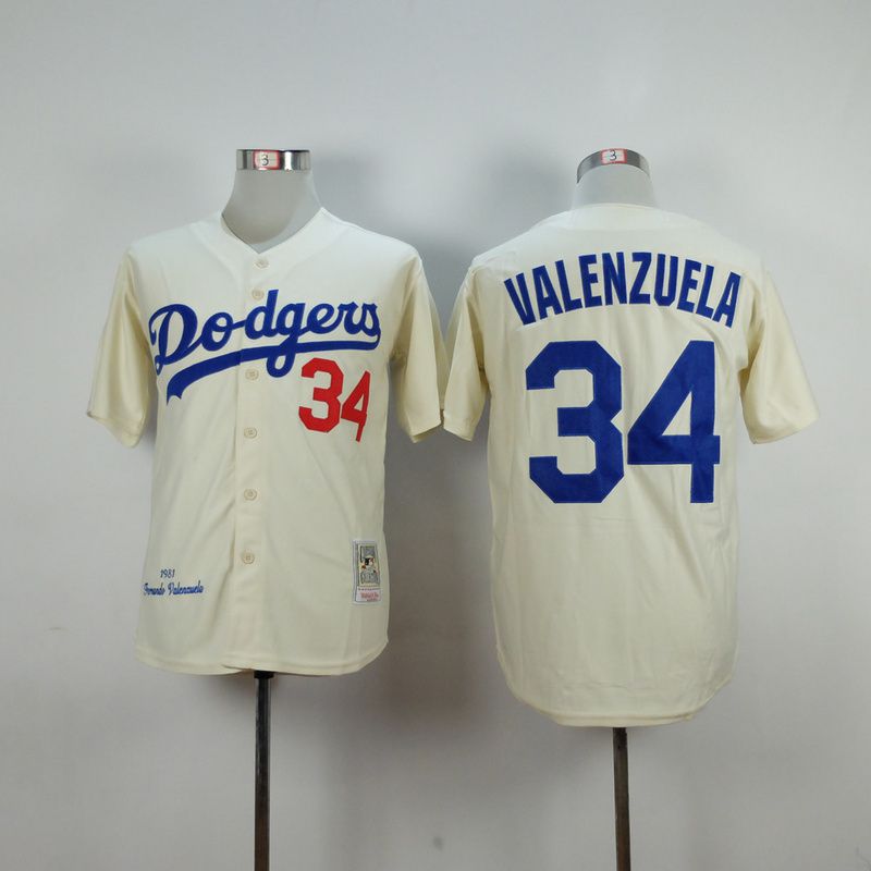Men Los Angeles Dodgers #34 Valenzuela Cream Throwback MLB Jerseys